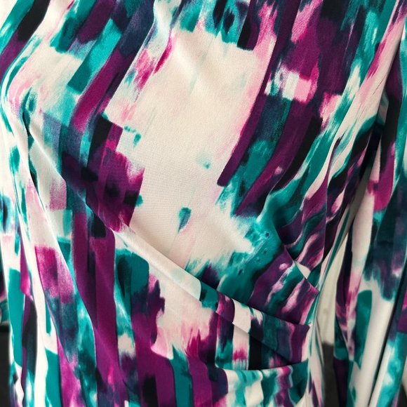 Classy Calvin Klein Women's 3/4 Sleeve Ruched Abstract Print Dress Sz M - Picture 4 of 12